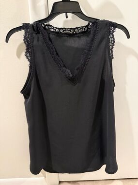 Black Lace-Trim V-Neck Sleeveless Top